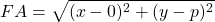 \[F A=\sqrt{(x-0)^{2}+(y-p)^{2}}\]