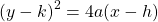 \[(y-k)^{2}=4 a(x-h)\]